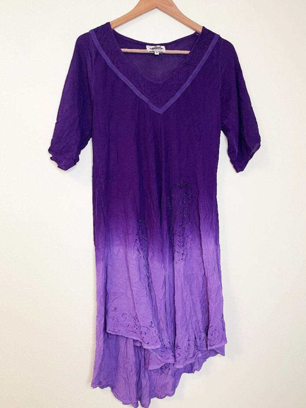 Metropolitan 1X Purple Ombre Embroidered Boho Midi Dress Renaissance Fairycore